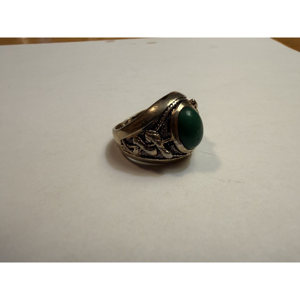 Vintage Snake Ring Green Cabochon Stone Silver Tone Signet Statement Size 10.5 - Picture 2 of 9